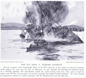 E14はマルモラ海1915年にトルコの砲艦を沈めます
